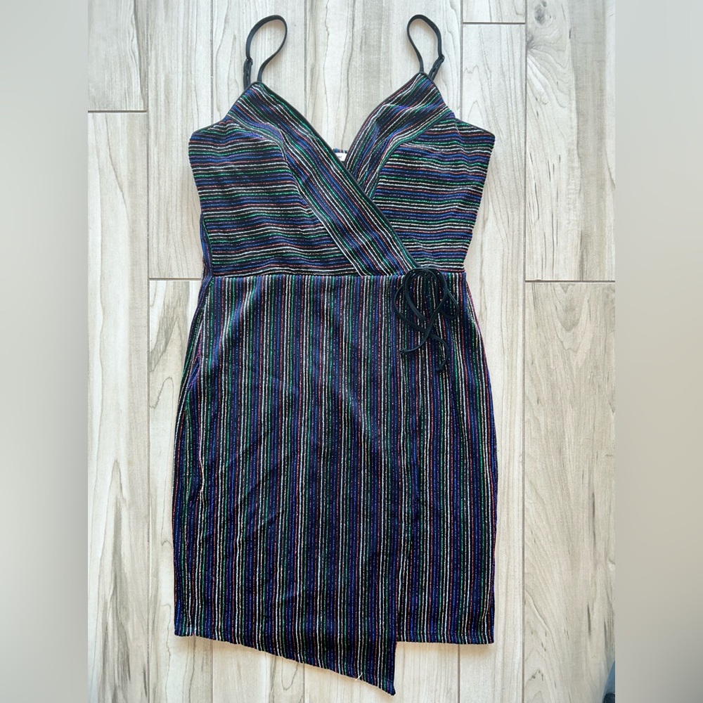 Black and rainbow glitter mini dress